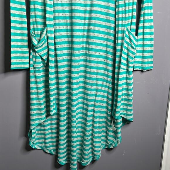 Chris & Carol Green and White Striped Long Sleeve Open Duster Size Small - Picture 3 of 9